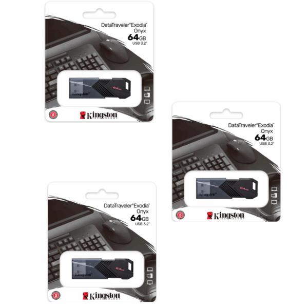 MEMORIA USB KINGSTON EXODIA ONYX 64GB  KIT DE 3 UNIDADES