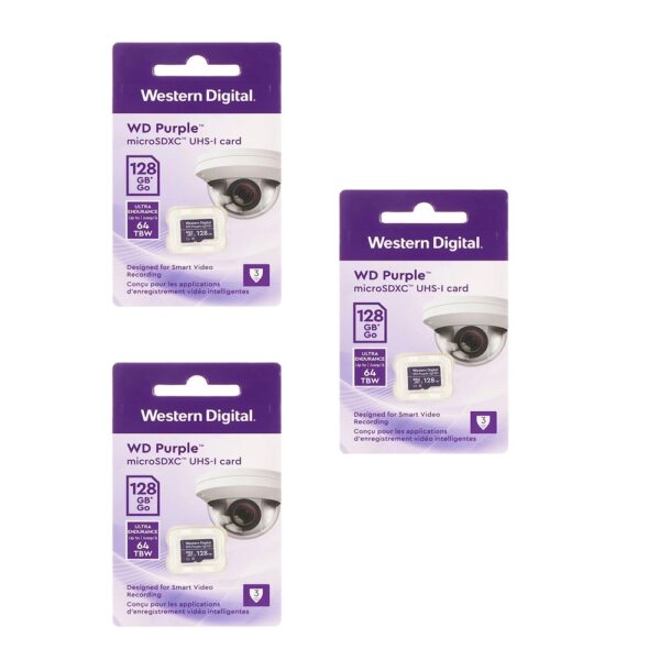 MEMORIA MICROSD WD PURPLE WESTERN DIGITAL 128GB KIT DE 3 UNIDADES