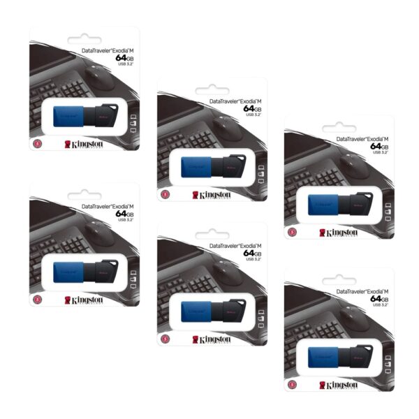 MEMORIA USB KINGSTON EXODIA M DE 64GB NEGRA KIT DE 6 UNIDADES