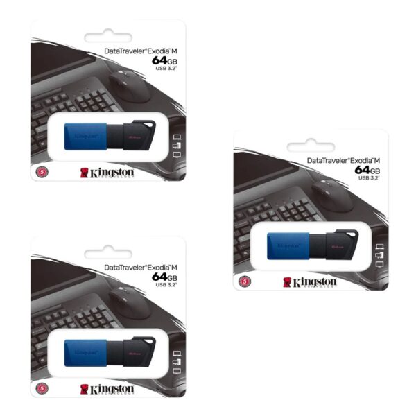 MEMORIA USB KINGSTON EXODIA M DE 64GB NEGRA KIT DE 3 UNIDADES