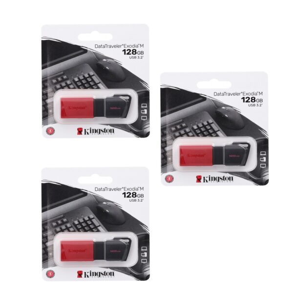 MEMORIA USB EXODIA M KINGSTON 128GB NEGRO KIT DE 3 UNIDADES