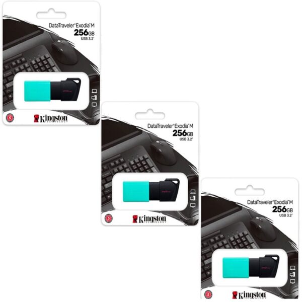 MEMORIA USB KINGSTON EXODIA M 256 GB TURQUESA KIT DE 3 UNIDADES